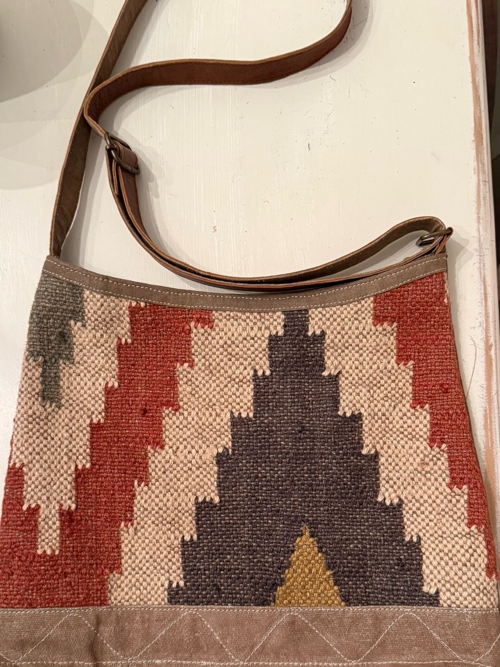 Mona B Woven Geometric Crossbody - Rust, Cream, Charcoal, Mustard, Brown